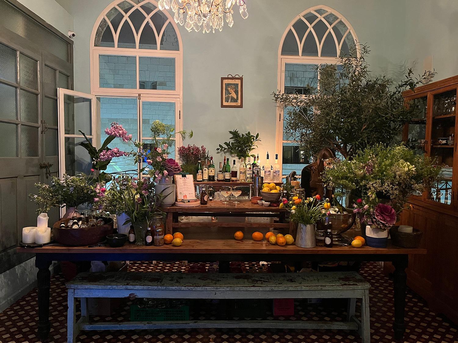 Full cocktail bar setup